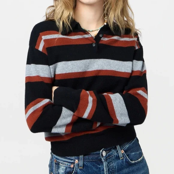 Guest In Residence | NWT! COLLEGIATE CASHMERE STRIPE POLO - Picture 1 of 6